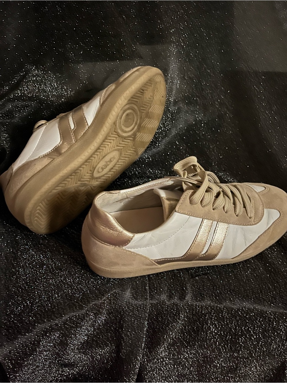 Gabor Women's White and Metallic Gold/Tan Casual Lace-Up Sneakers